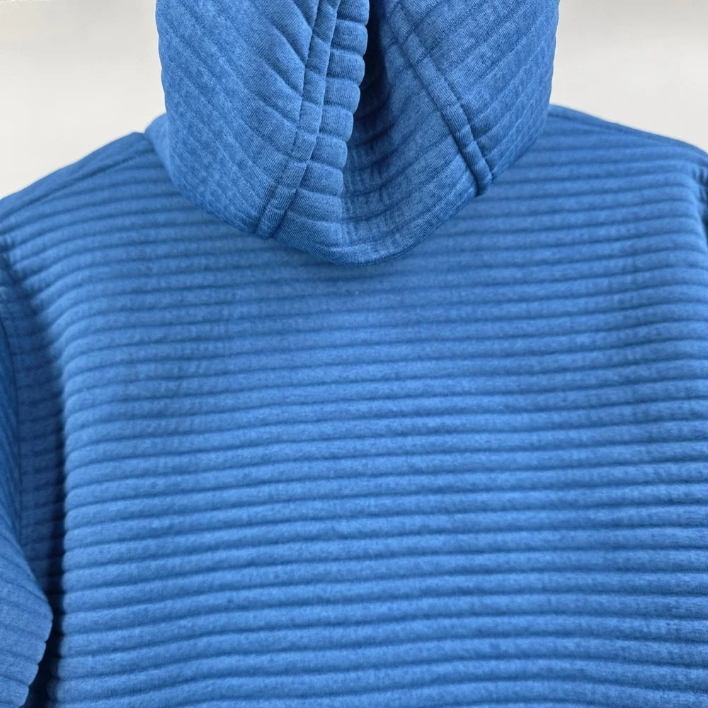 LL BEAN RIBBED 1/4 ZIP HOODIE SWEATSHIRT MENS MEDIUM SLIGHTLY FITTED BLUE FLEECE